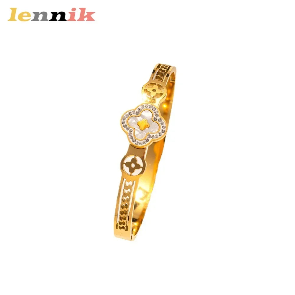 Elegant Clover Charm Bangle